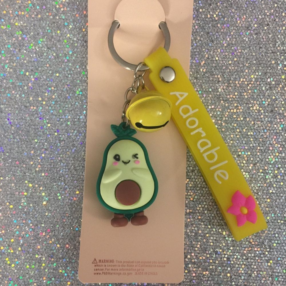 Small Avocado "ADORABLE" Keychain with Bell